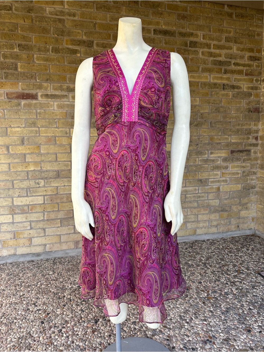 Boho Y2K Laundy by Shelli Segal  Pink Paisley Midi Dress | 100% Silk | Size 6